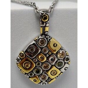 12.5" Ziena Mosaic Pendant Necklace Silver & Gold-Toned Rare HTF Gemstone Like